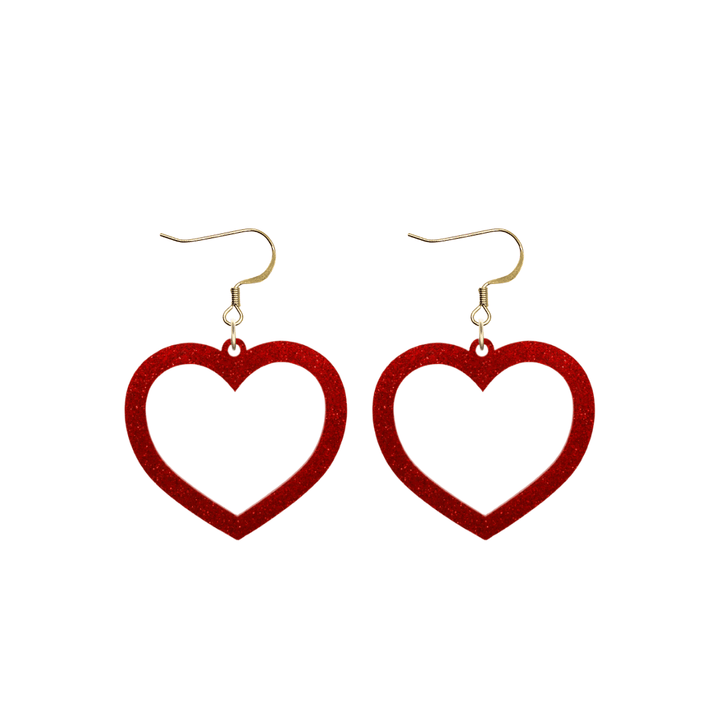 haus of dizzy glitter barbie heart earrings with red glitter size small with hooks no heart tops