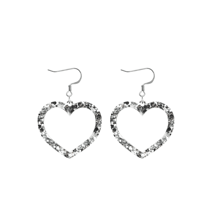 haus of chunky silver glitter barbie heart earrings size small with hooks no heart tops