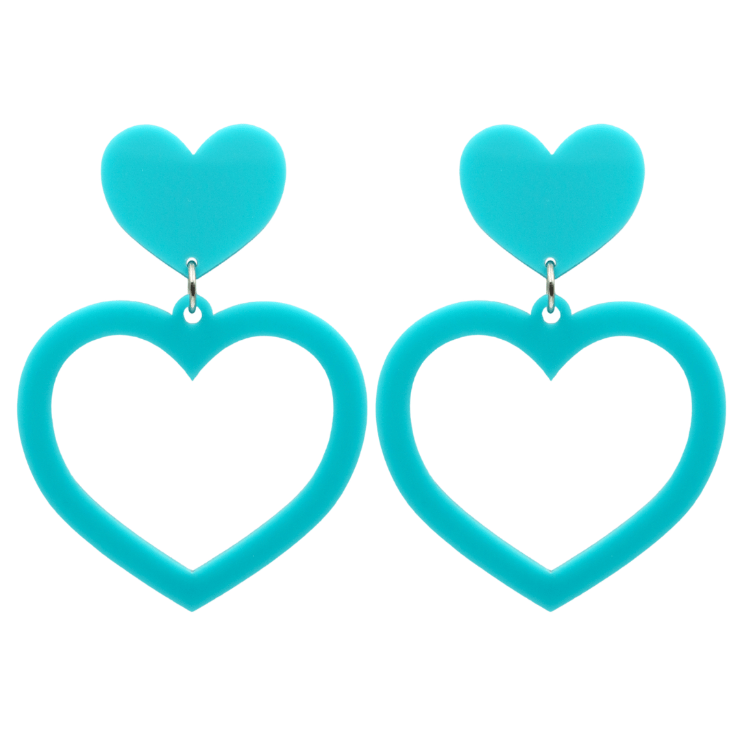 haus of dizzy plain barbie heart earrings in turquoise size large