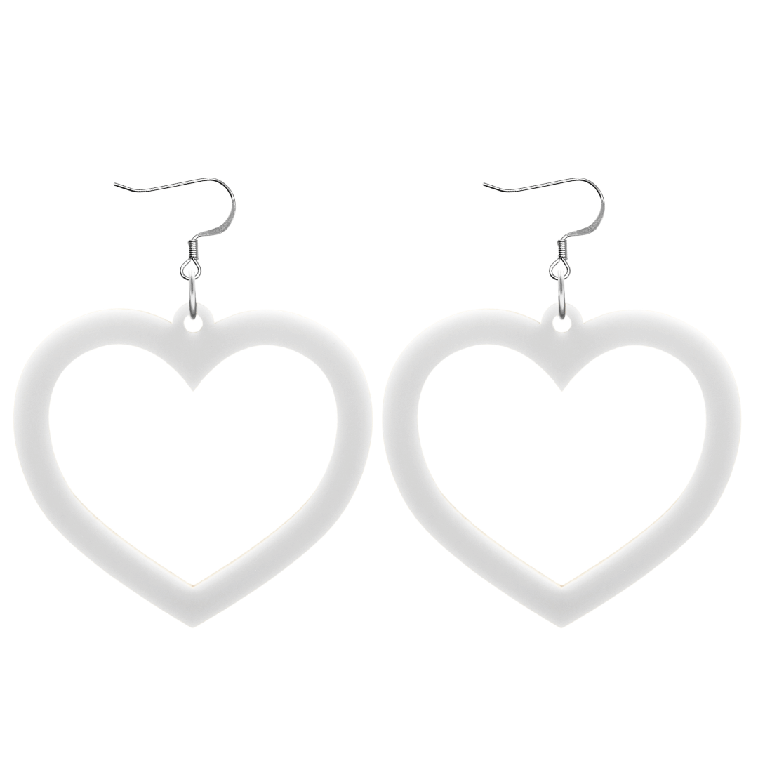 haus of dizzy plain barbie heart earrings in matte white size large with hooks no heart tops