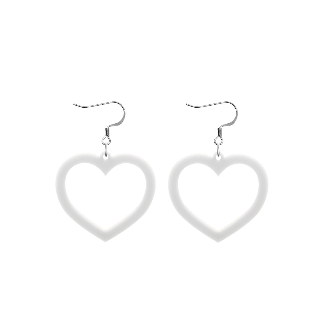 haus of dizzy plain barbie heart earrings in matte white size small with hooks no heart tops