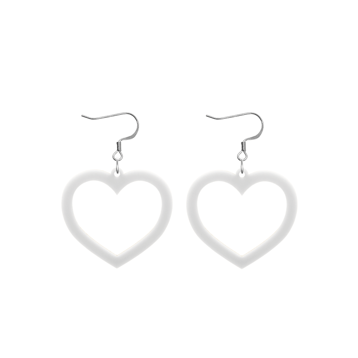 haus of dizzy plain barbie heart earrings in matte white size small with hooks no heart tops
