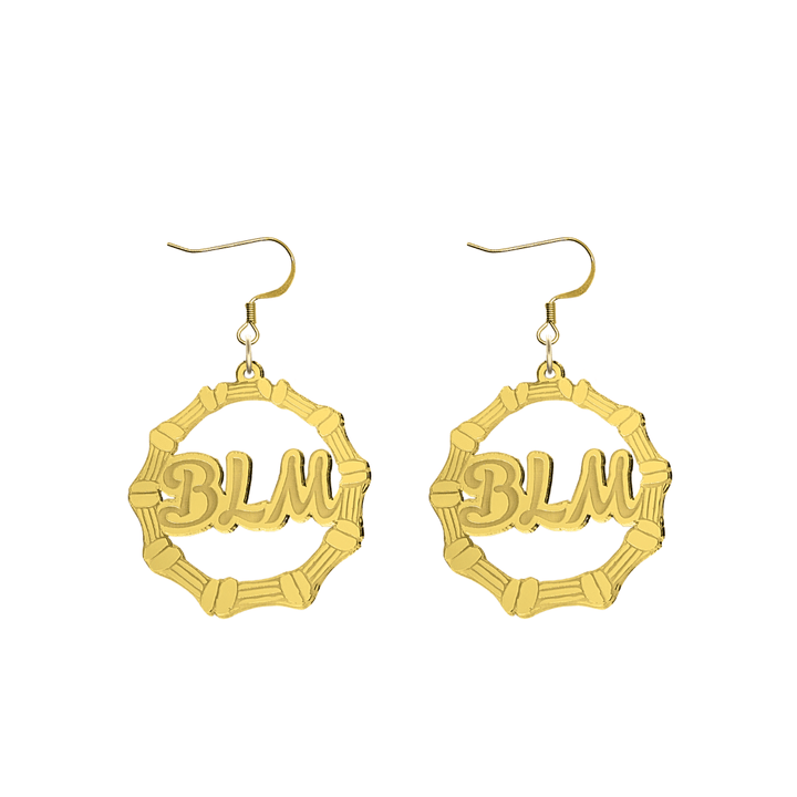 haus of dizzy acrylic gold mirror bamboo hoops with ollie cursive text that reads BLM with hooks no circle stud tops size small