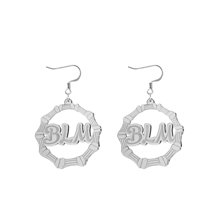 haus of dizzy acrylic silver mirror bamboo hoops with ollie cursive text that reads BLM with hooks no circle stud tops size small