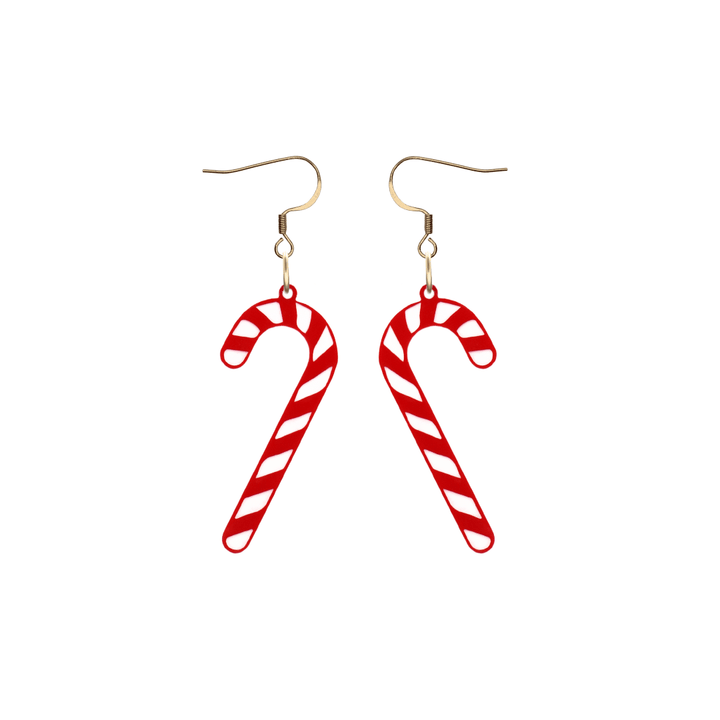haus of dizzy red and white candy cane earrings with gold hooks on a white background size small