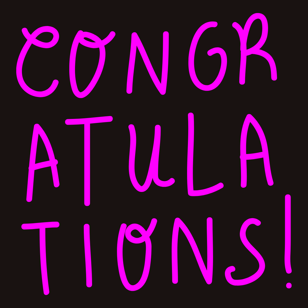 haus of dizzy wedding greeting card with neon pink 'CONGRATULATIONS!' text on a dark brown almost black background