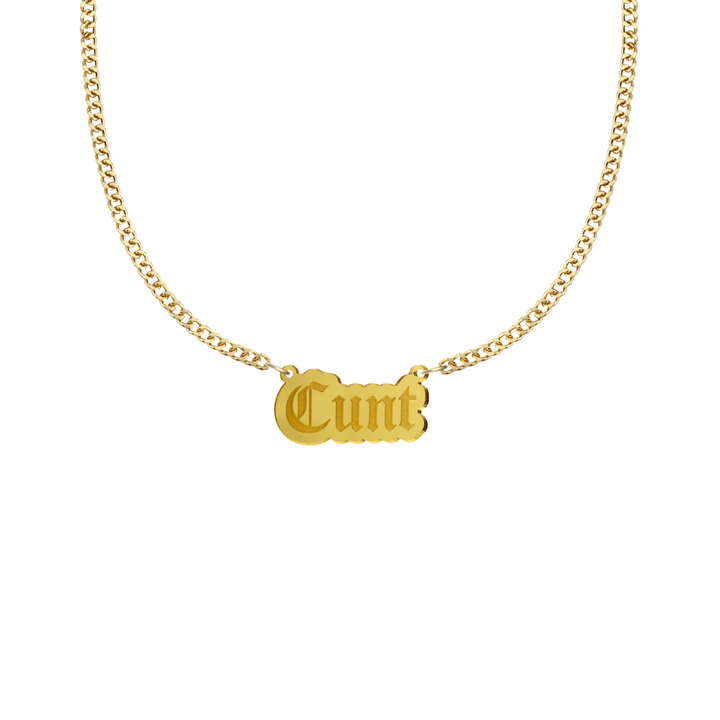 haus of dizzy gold necklace with 'cunt' acrylic pendant size small