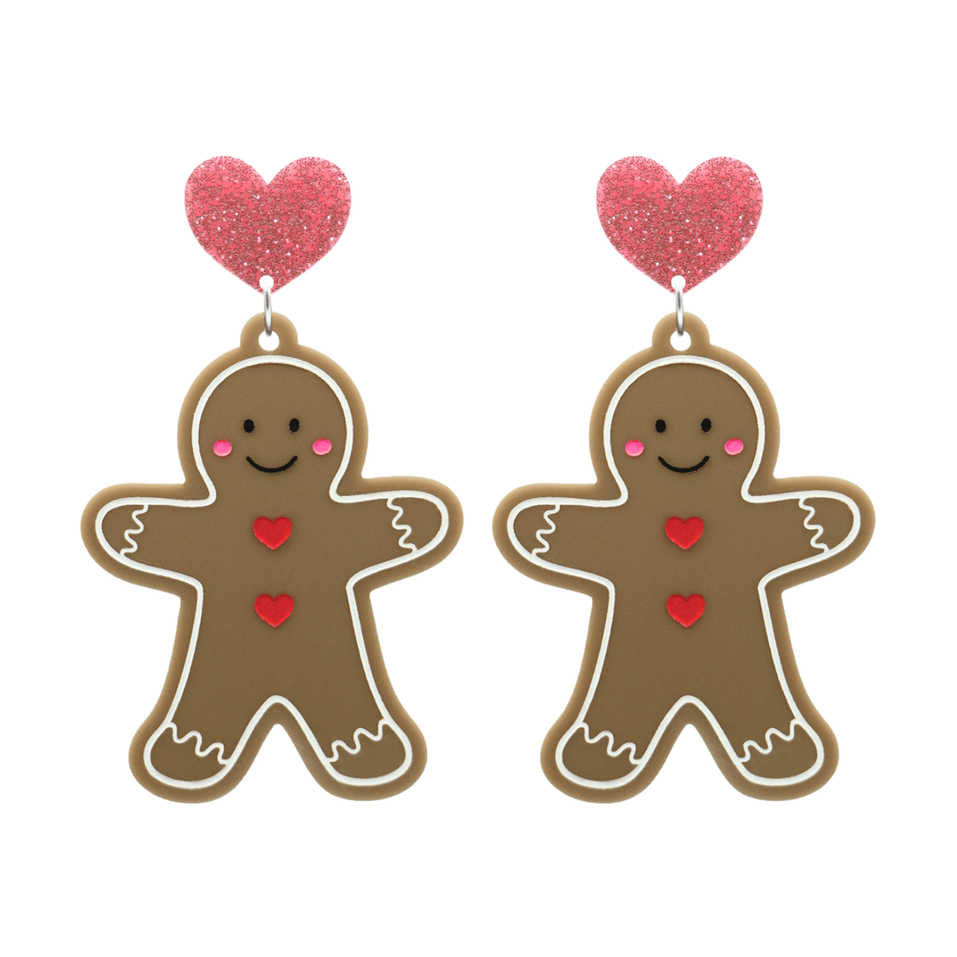 haus of dizzy gingerbread man earrings with pink glitter heart tops size large