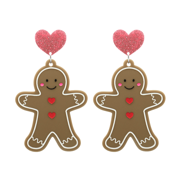 haus of dizzy gingerbread man earrings with pink glitter heart tops size large