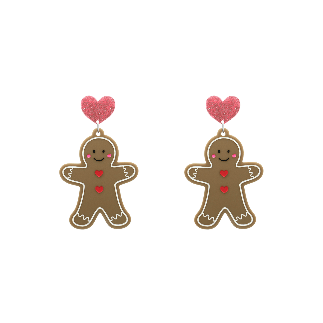 haus of dizzy gingerbread man earrings with pink glitter heart tops size small