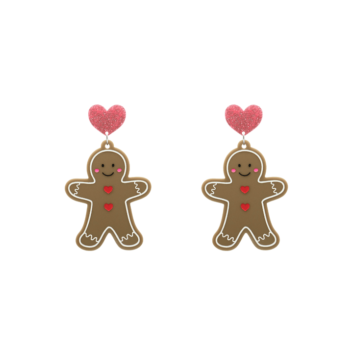 haus of dizzy gingerbread man earrings with pink glitter heart tops size small