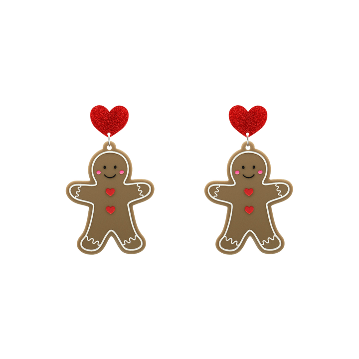 haus of dizzy gingerbread man earrings with red glitter heart tops size small