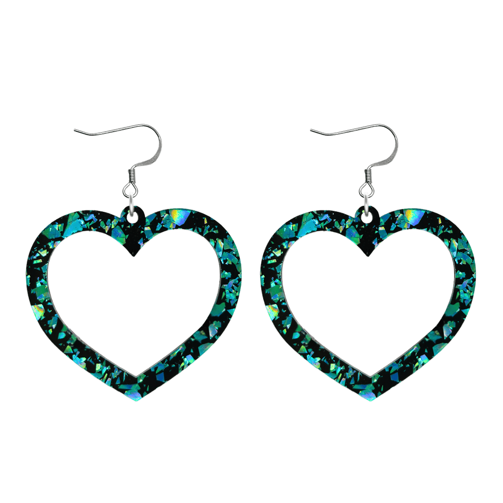 haus of dizzy signature barbie heart design with green reflective chunky glitter speckled design size large with hooks no heart tops