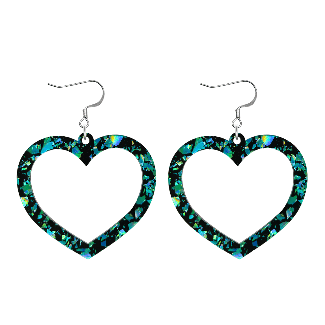 haus of dizzy signature barbie heart design with green reflective chunky glitter speckled design size large with hooks no heart tops