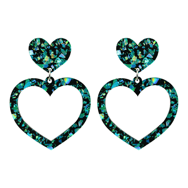 haus of dizzy signature barbie heart design with green reflective chunky glitter speckled design size large