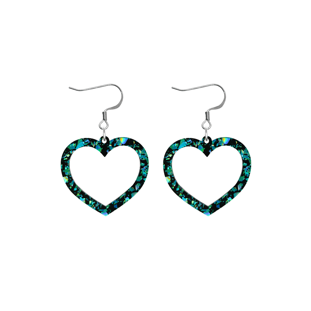 haus of dizzy signature barbie heart design with green reflective chunky glitter speckled design size small with hooks no heart tops