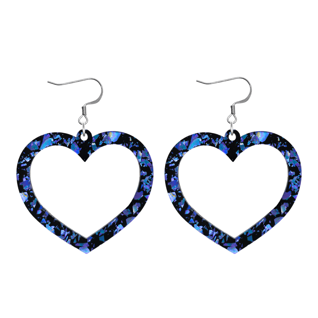 haus of dizzy signature barbie heart design with deep blue reflective chunky glitter speckled design size large with hooks no heart tops
