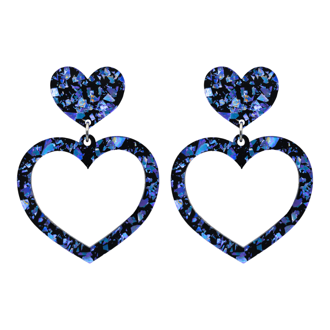 haus of dizzy signature barbie heart design with deep blue reflective chunky glitter speckled design size large