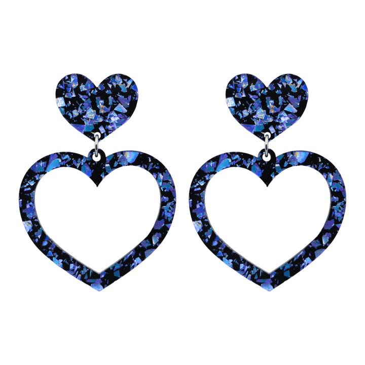 haus of dizzy signature barbie heart design with deep blue reflective chunky glitter speckled design size large