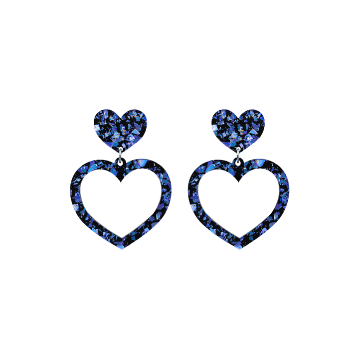haus of dizzy signature barbie heart design with deep blue reflective chunky glitter speckled design size small