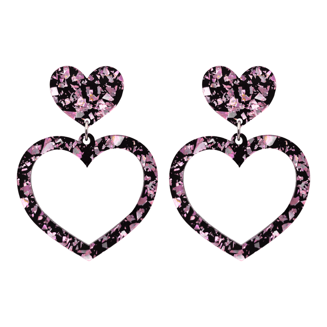 haus of dizzy signature barbie heart design with light pink reflective chunky glitter speckled design size large