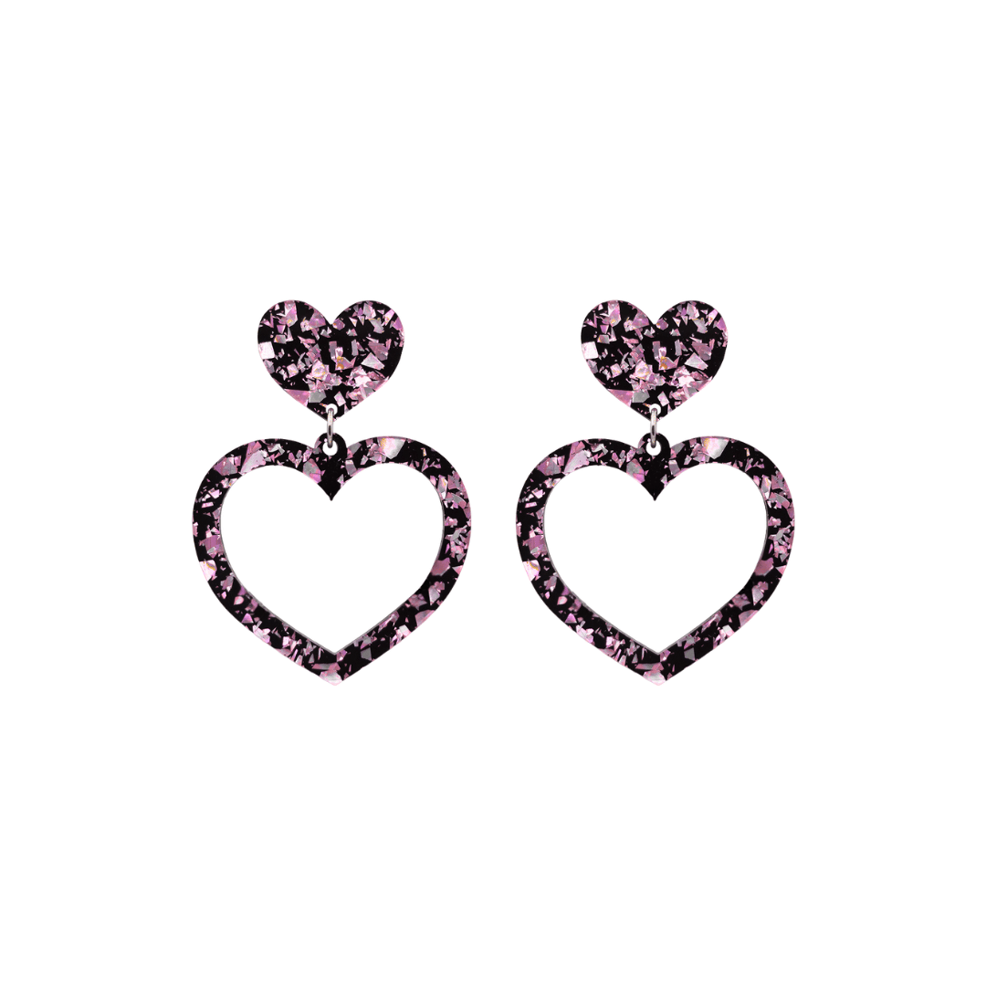 haus of dizzy signature barbie heart design with light pink reflective chunky glitter speckled design size small
