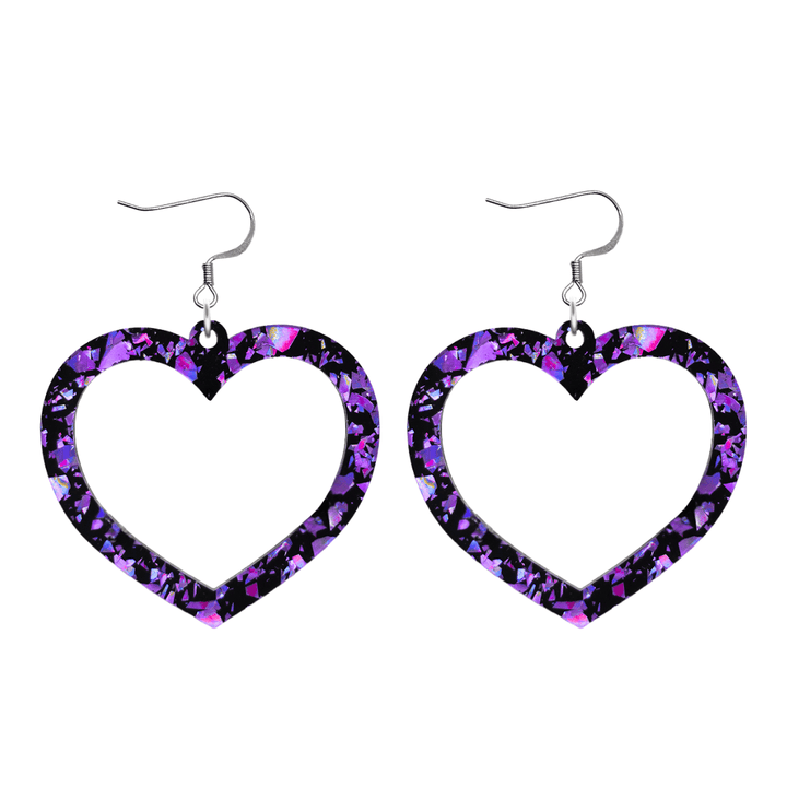 haus of dizzy signature barbie heart design with purple reflective chunky glitter speckled design size large with hooks no heat tops