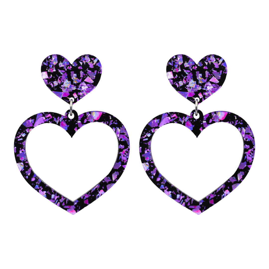 haus of dizzy signature barbie heart design with purple reflective chunky glitter speckled design size large