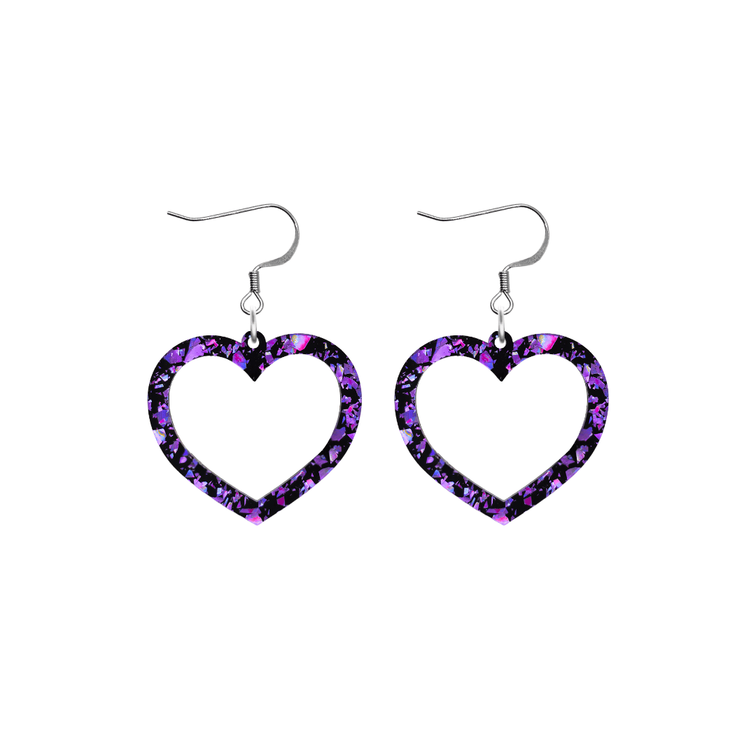 haus of dizzy signature barbie heart design with purple reflective chunky glitter speckled design size small with hooks no heart tops