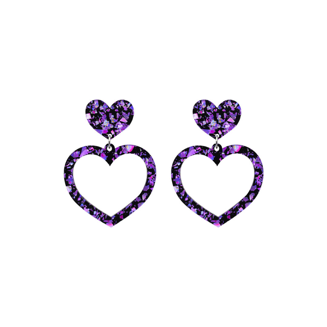 haus of dizzy signature barbie heart design with purple reflective chunky glitter speckled design size small