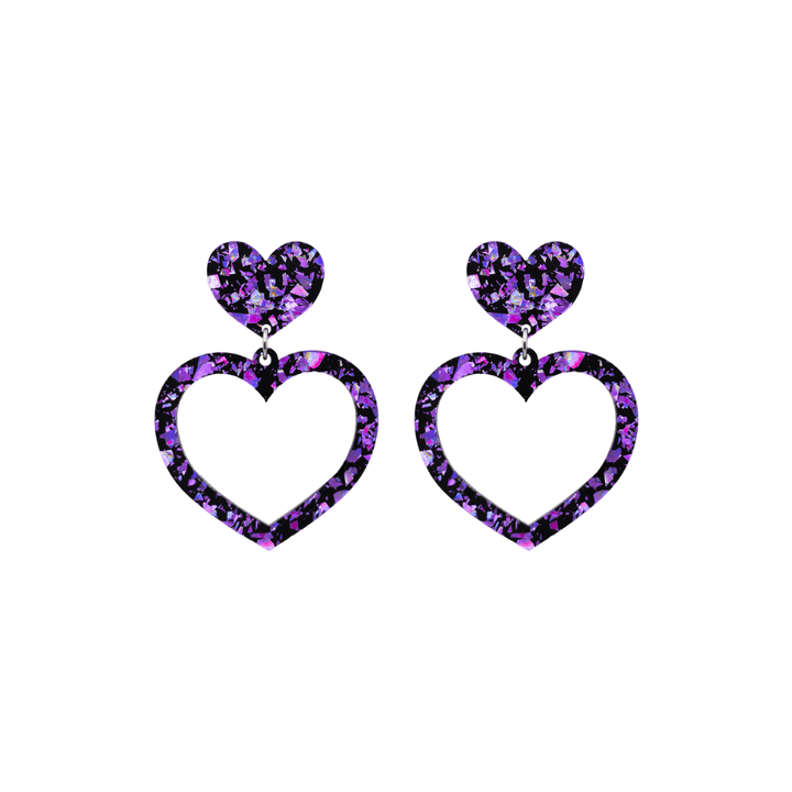 haus of dizzy signature barbie heart design with purple reflective chunky glitter speckled design size small