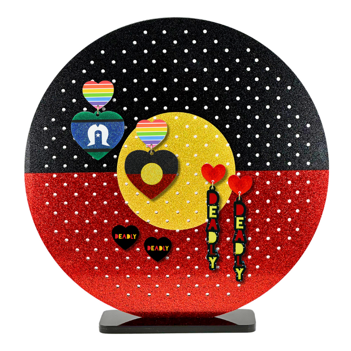 aboriginal flag circle jewellery stand with earrings 