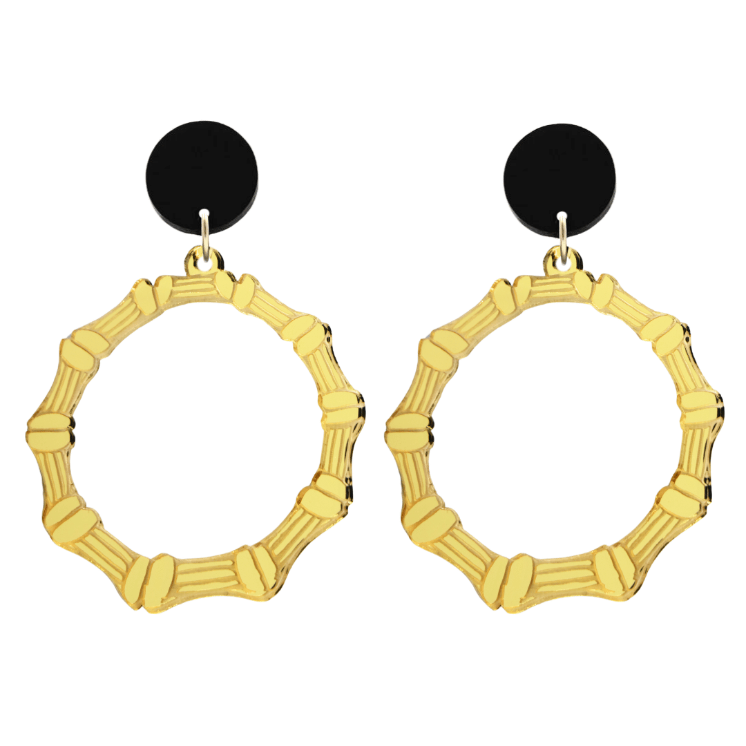 haus of dizzy acrylic gold mirror plain bamboo hoops with black circle stud tops size large