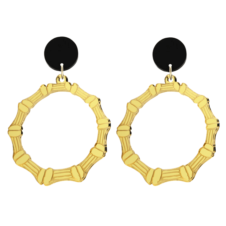 haus of dizzy acrylic gold mirror plain bamboo hoops with black circle stud tops size large
