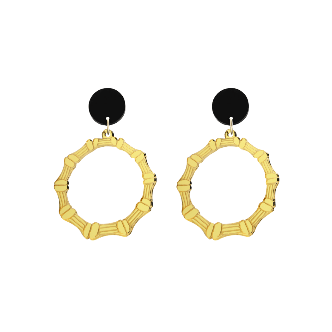haus of dizzy acrylic gold mirror plain bamboo hoops with black circle stud tops size small