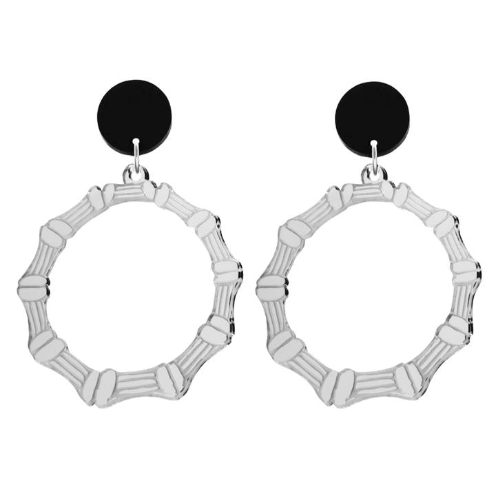haus of dizzy acrylic silver mirror plain bamboo hoops with black circle stud tops size large