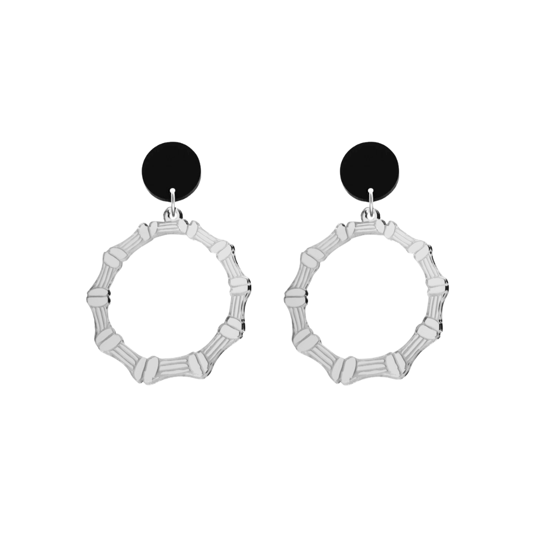 haus of dizzy acrylic silver mirror plain bamboo hoops with black circle stud tops size small