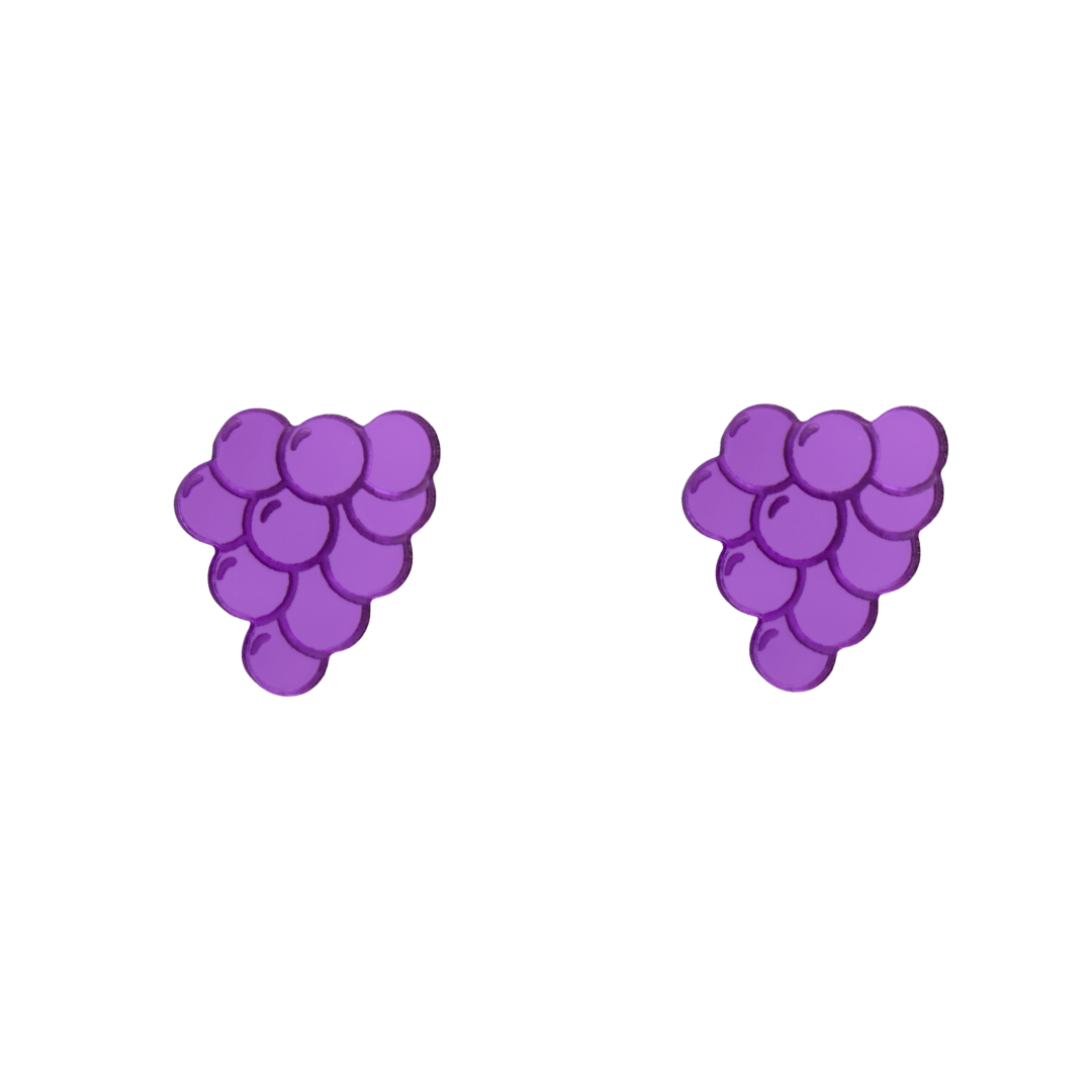 An image of Haus of Dizzy's pre-wine studs, grape-shaped, with mirror purple acrylic.
