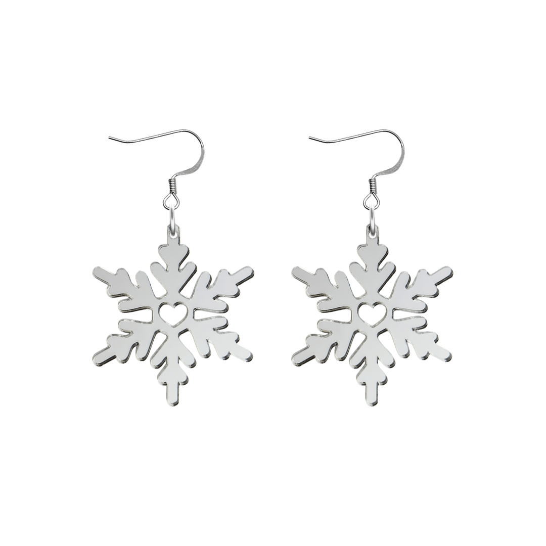 haus of dizzy silver mirror snowflake earrings with silver hooks size large