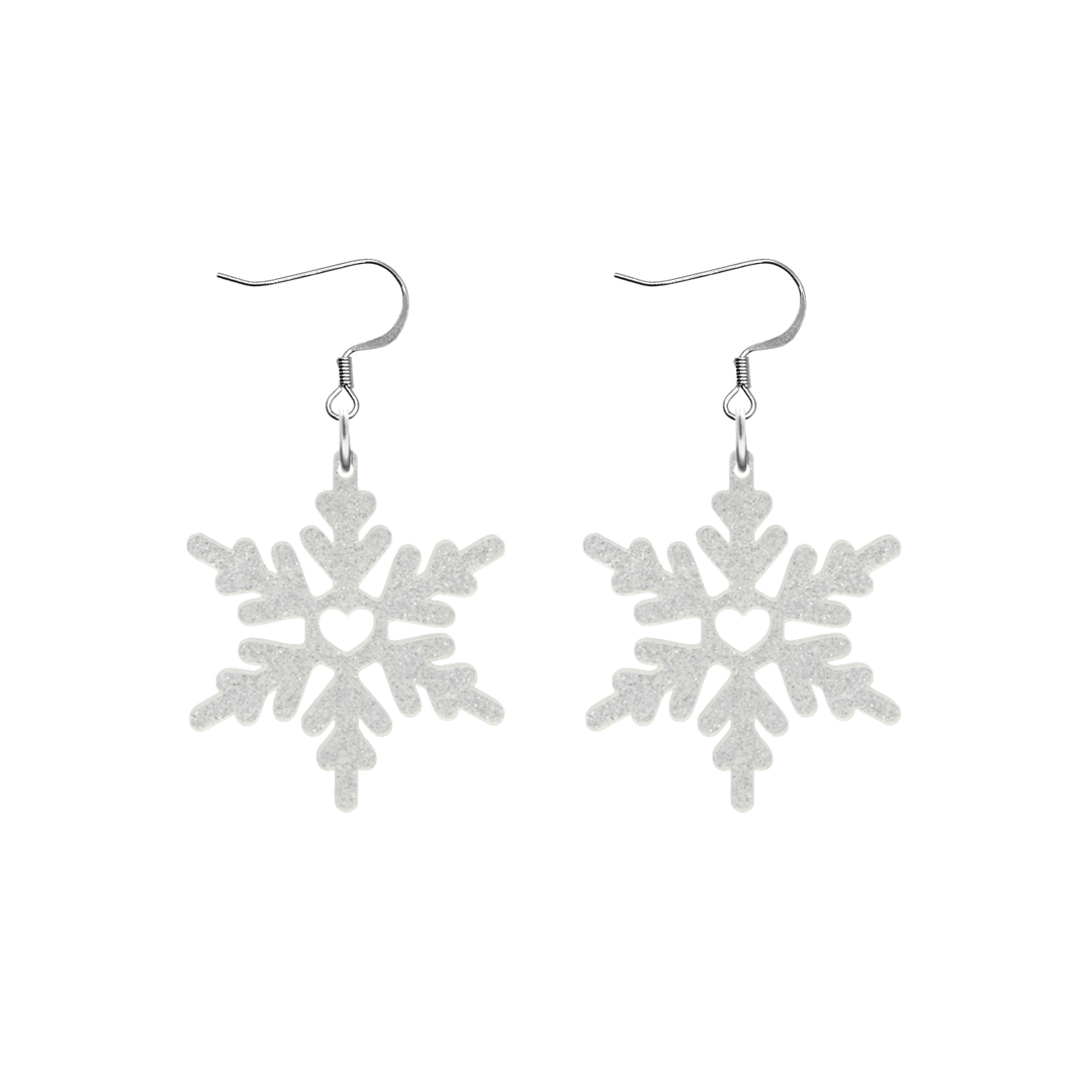 haus of dizzy white glitter snowflake earrings with silver hooks size large