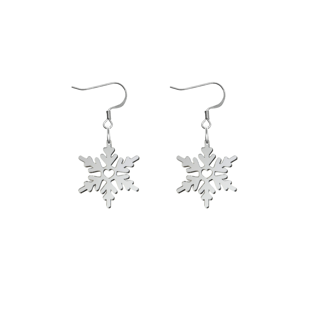haus of dizzy silver mirror snowflake earrings with silver hooks size small