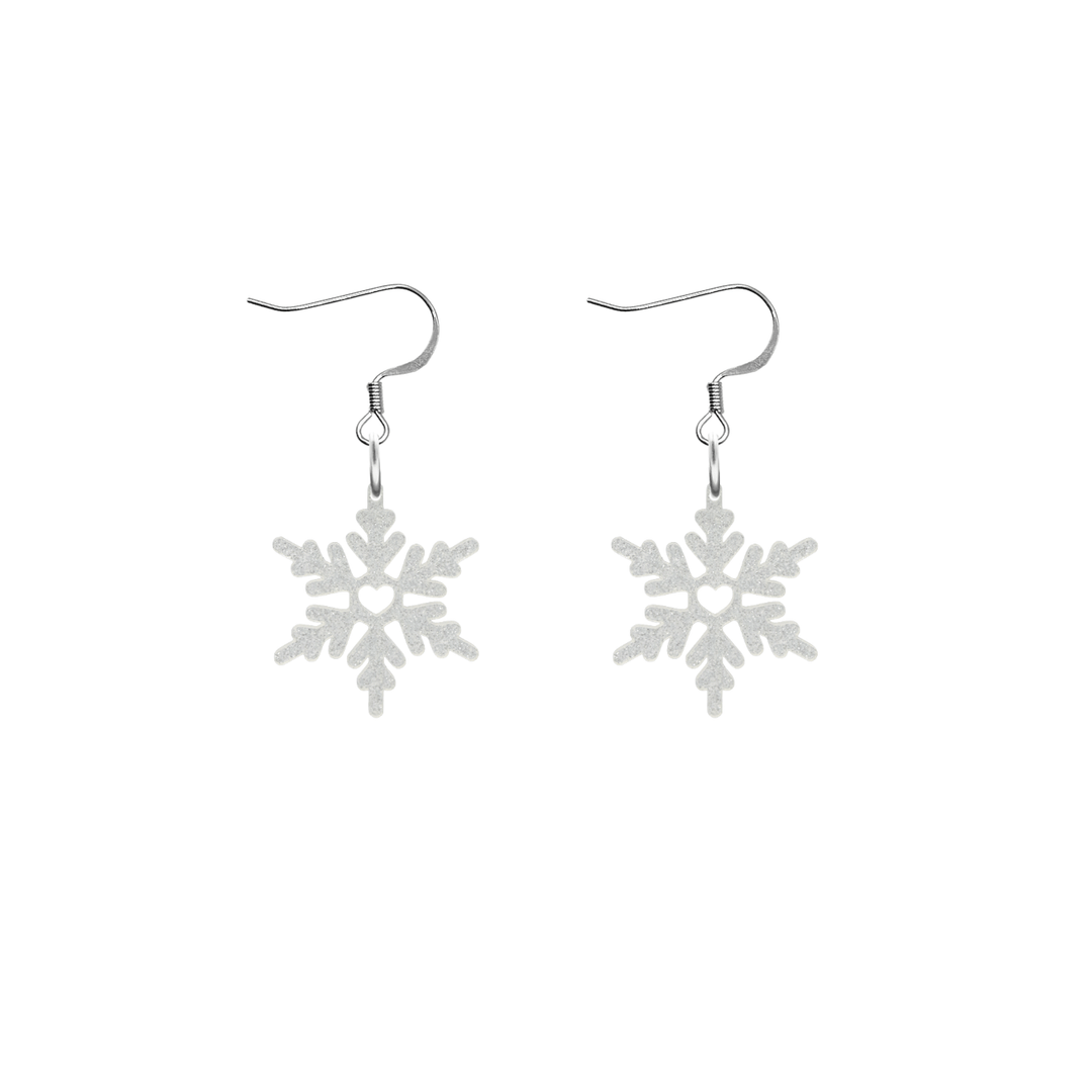 haus of dizzy white glitter snowflake earrings with silver hooks size small