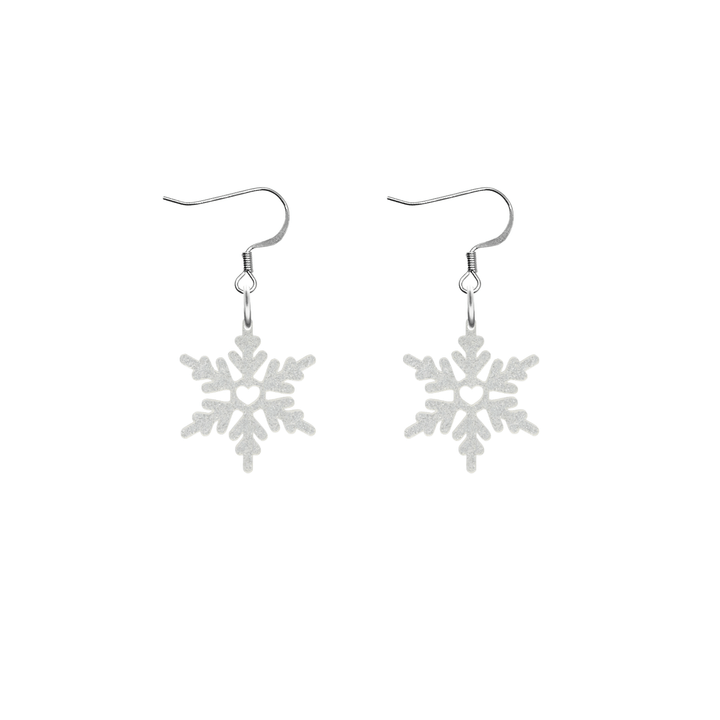 haus of dizzy white glitter snowflake earrings with silver hooks size small