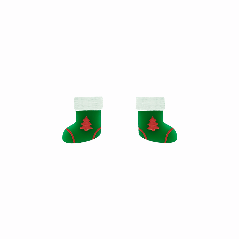 haus of dizzy stocking stuffers studs. green gloss Christmas stockings with red trees one size