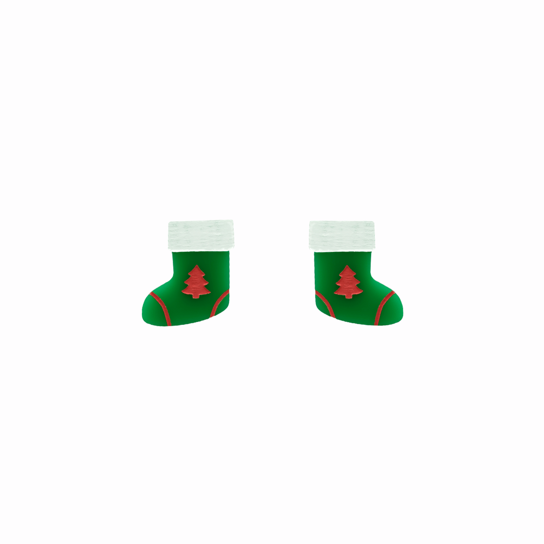 haus of dizzy stocking stuffers studs. green gloss Christmas stockings with red trees one size