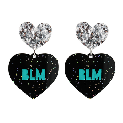 Haus of Dizzy 'BLM' Black Glitter Heart Earrings