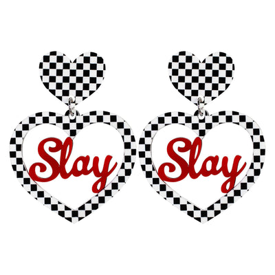 Haus of Dizzy Checkered Slay Heart Earrings