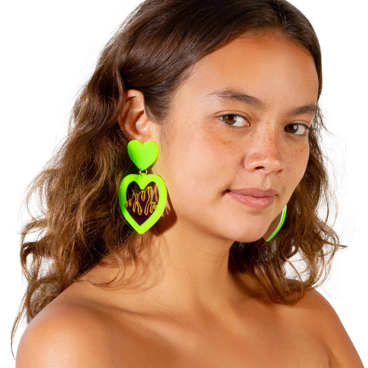 Haus of Dizzy Neon Flame Heart Earrings