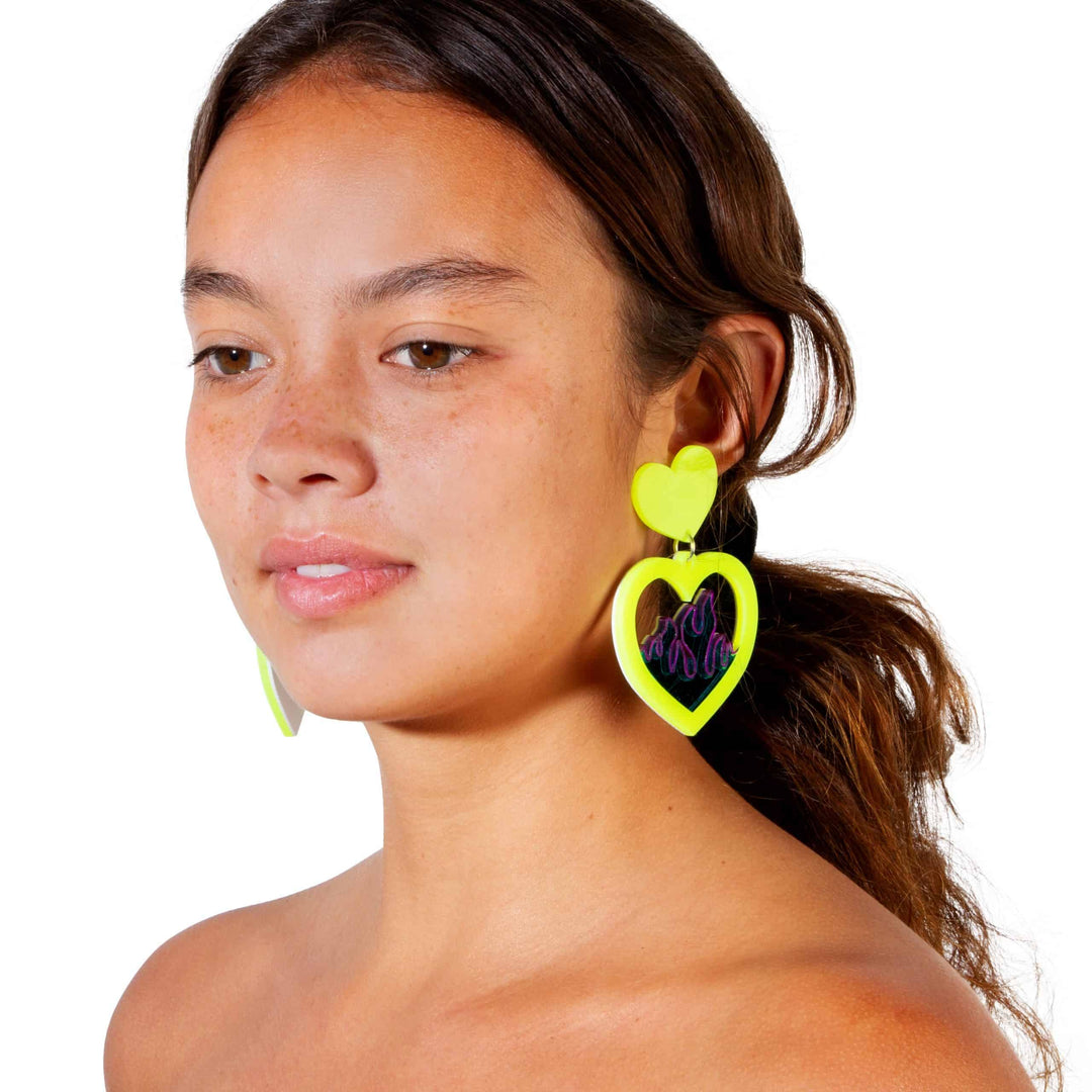 Haus of Dizzy Neon Flame Heart Earrings