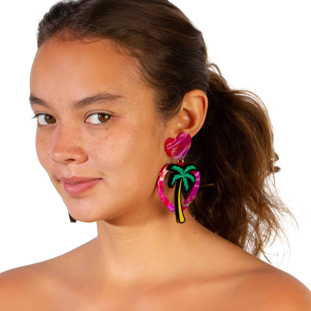 Haus of Dizzy Hawaiian Sunset Heart Earrings